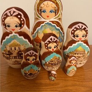 Vintage Russian Hand Painted Nesting Dolls (7 Pieces) Wood
